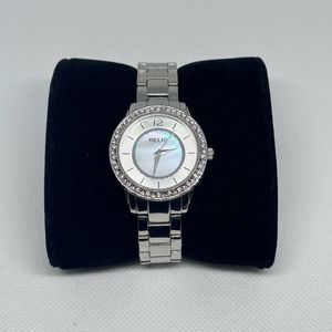 Relic ZRT11002 Mother Pearl Rhinestones Elegant Silver Tone Watch New Battery